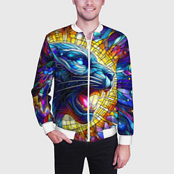 Бомбер мужской Боевой оскал пантеры - витраж, цвет: 3D-белый — фото 2
