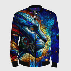 Бомбер мужской Морда космической пантеры - неоновое свечение, цвет: 3D-черный