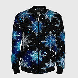 Бомбер мужской Стилизованный чёрно-синий со снежинками, цвет: 3D-черный