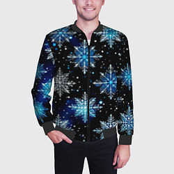 Бомбер мужской Стилизованный чёрно-синий со снежинками, цвет: 3D-черный — фото 2