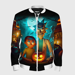 Мужской бомбер Morty and Rick with pumpkin - neon halloween