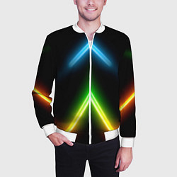 Бомбер мужской Neon multicolored lines, цвет: 3D-белый — фото 2