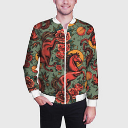 Бомбер мужской Красный конь и розы, цвет: 3D-белый — фото 2