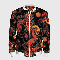 Мужской бомбер Красная лошадь с розами