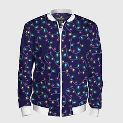 Бомбер мужской Новогодние гирлянды, цвет: 3D-белый