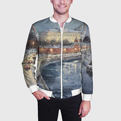 Бомбер мужской Новогодние праздники в Москве, цвет: 3D-белый — фото 2