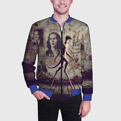 Бомбер мужской Пришелец идёт вдоль стены с рваными афишами, цвет: 3D-синий — фото 2