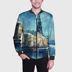 Бомбер мужской Снегопад в Санкт-Петербурге, цвет: 3D-черный — фото 2