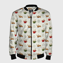 Мужской бомбер Зимний паттерн с оленем и чашками какао