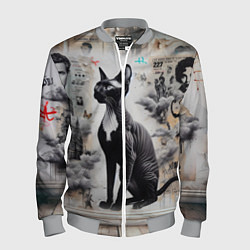 Мужской бомбер Кошка Корниш-рекс - ретро граффити