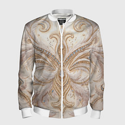 Бомбер мужской Перламутровый орнамент с перьями, цвет: 3D-белый