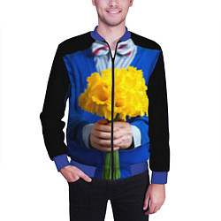 Бомбер мужской Цветы в руках, цвет: 3D-синий — фото 2