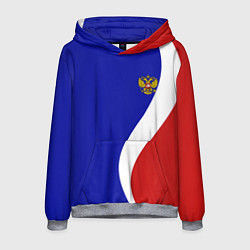 Толстовка-худи мужская Герб РФ Триколор, цвет: 3D-меланж