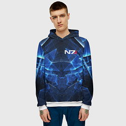 Толстовка-худи мужская Mass Effect: Blue Armor N7, цвет: 3D-белый — фото 2