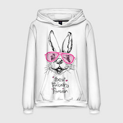 Толстовка-худи мужская Заяц в розовых очках, цвет: 3D-белый