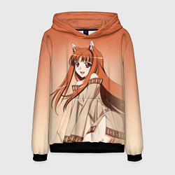 Толстовка-худи мужская Милая аниме девочка-оборотень - Волчица и пряности, цвет: 3D-черный
