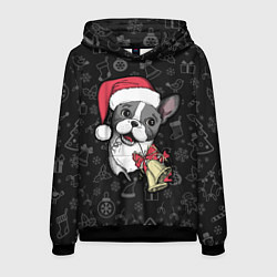 Толстовка-худи мужская Merry Christmas - french bulldog, цвет: 3D-черный