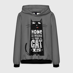 Толстовка-худи мужская Дом там, где твой кот, цвет: 3D-черный