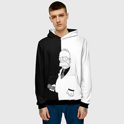 Толстовка-худи мужская Гомер Симпсон - в смокинге - black and white, цвет: 3D-черный — фото 2