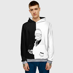 Толстовка-худи мужская Гомер Симпсон - в смокинге - black and white, цвет: 3D-меланж — фото 2