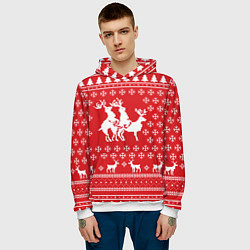 Толстовка-худи мужская Свитер с оленями красный, цвет: 3D-белый — фото 2
