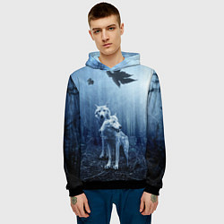 Толстовка-худи мужская Волки в тёмном лесу, цвет: 3D-черный — фото 2