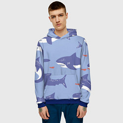 Толстовка-худи мужская Акулий косяк, цвет: 3D-синий — фото 2