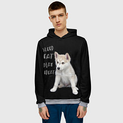 Толстовка-худи мужская Sleep Eat Play Repeat Хаски щенок, цвет: 3D-меланж — фото 2