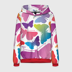 Толстовка-худи мужская Разноцветные бабочки, цвет: 3D-красный