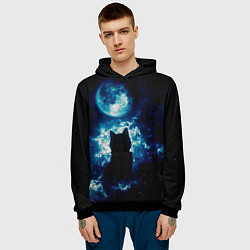 Толстовка-худи мужская Кот силуэт луна ночь звезды, цвет: 3D-черный — фото 2