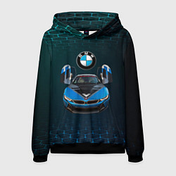 Толстовка-худи мужская BMW i8 Turbo тюнинговая, цвет: 3D-черный