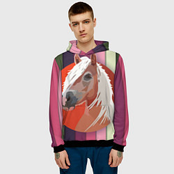 Толстовка-худи мужская Лошадь с фоном, цвет: 3D-черный — фото 2