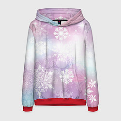 Толстовка-худи мужская Снежинки, цвет: 3D-красный