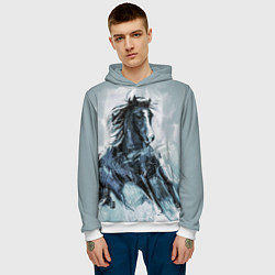 Толстовка-худи мужская Нарисованный конь, цвет: 3D-белый — фото 2