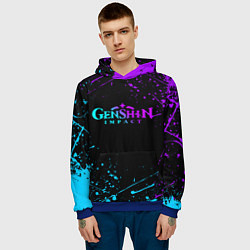 Толстовка-худи мужская GENSHIN IMPACT NEON LOGO, цвет: 3D-синий — фото 2