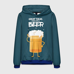 Толстовка-худи мужская Great Ideas start with a BEER, цвет: 3D-синий