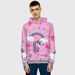 Толстовка-худи мужская Единорог Радужный, цвет: 3D-меланж — фото 2