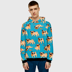 Толстовка-худи мужская Мопсы с пиццей, цвет: 3D-черный — фото 2