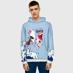 Толстовка-худи мужская Маски из Клинок, рассекающий демонов, цвет: 3D-белый — фото 2