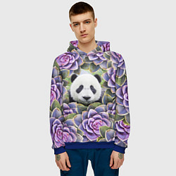 Толстовка-худи мужская Панда среди цветов, цвет: 3D-синий — фото 2
