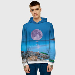Толстовка-худи мужская Лунный пляж, цвет: 3D-белый — фото 2