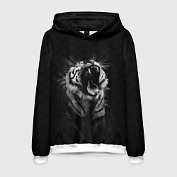 Толстовка-худи мужская Тигр рычит Tiger realistic, цвет: 3D-белый