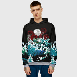 Толстовка-худи мужская Корабль на Волнах Кракен, цвет: 3D-меланж — фото 2