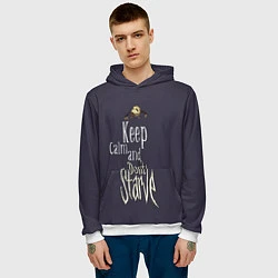 Толстовка-худи мужская Keep clam and dont starve, цвет: 3D-белый — фото 2