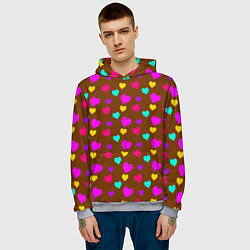 Толстовка-худи мужская Сердечки разноцветные, цвет: 3D-меланж — фото 2