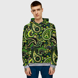 Толстовка-худи мужская Ярко зеленые славянские узоры, цвет: 3D-меланж — фото 2