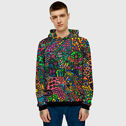 Толстовка-худи мужская Кислотные узоры психоделика, цвет: 3D-черный — фото 2