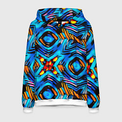 Толстовка-худи мужская Желто-синий абстрактный узор, цвет: 3D-белый