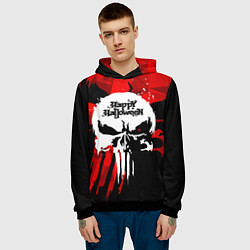 Толстовка-худи мужская Белый череп - счастливый Хэллоуин, цвет: 3D-черный — фото 2