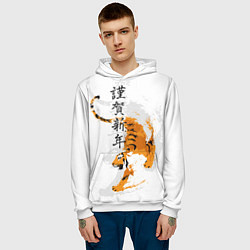 Толстовка-худи мужская Китайский тигр, цвет: 3D-белый — фото 2
